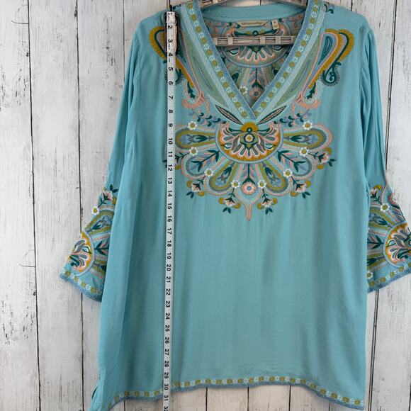 Soft Surroundings Blue River Island Embroidered Tunic 3/4 Sleeve Plus Size 2X - Picture 11 of 16